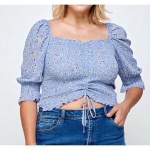 New Blush Bj Plus Size Ash Blue Floral‎ Crop Top Women's Size 3XL